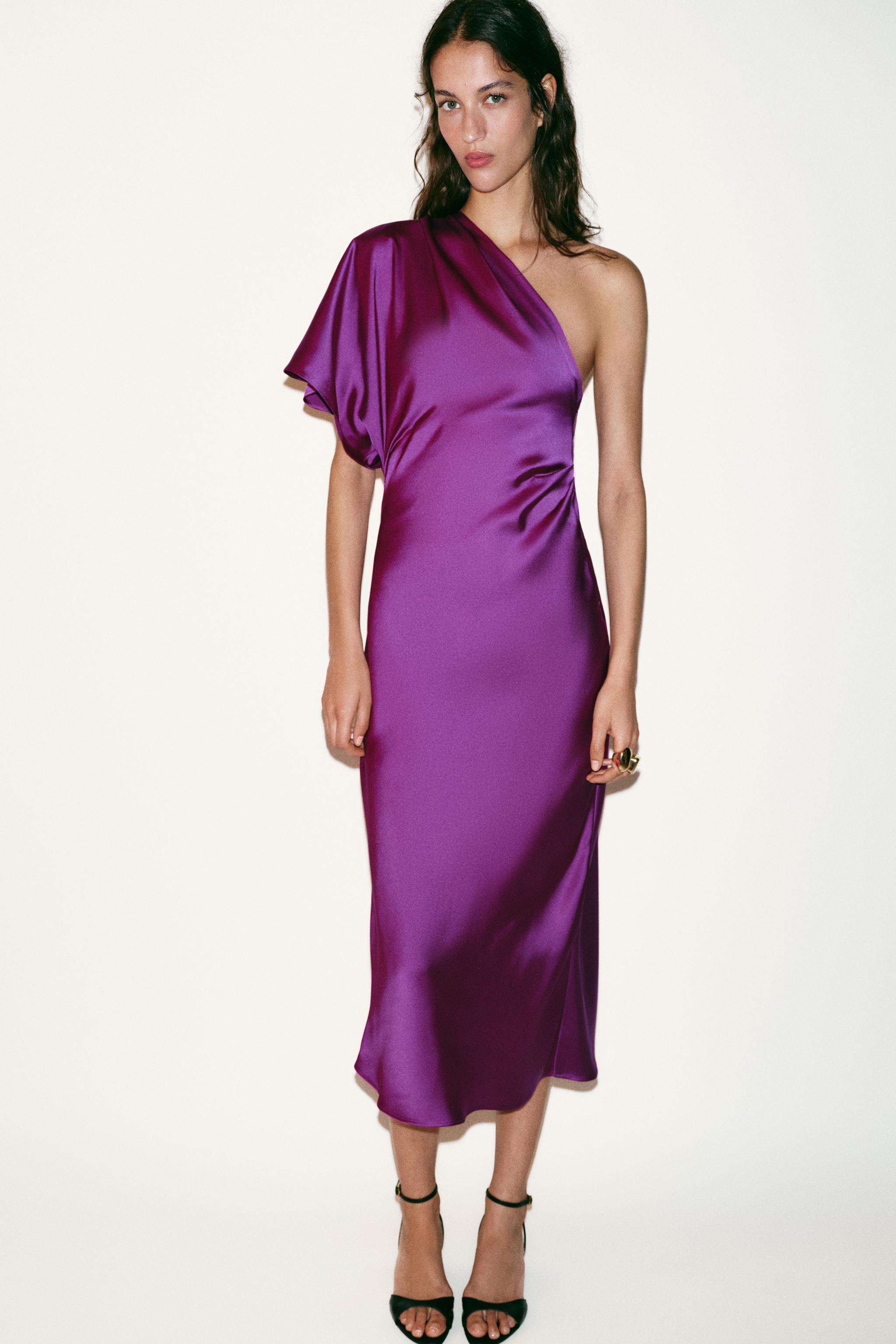 ROBE MI-LONGUE ASYMÉTRIQUE SATINÉE